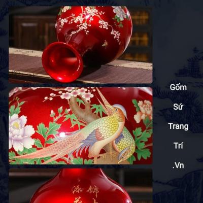 BÌNH MEN ĐỎ HỌA TIẾT CHIM TRĨ – PHÙ DUNG